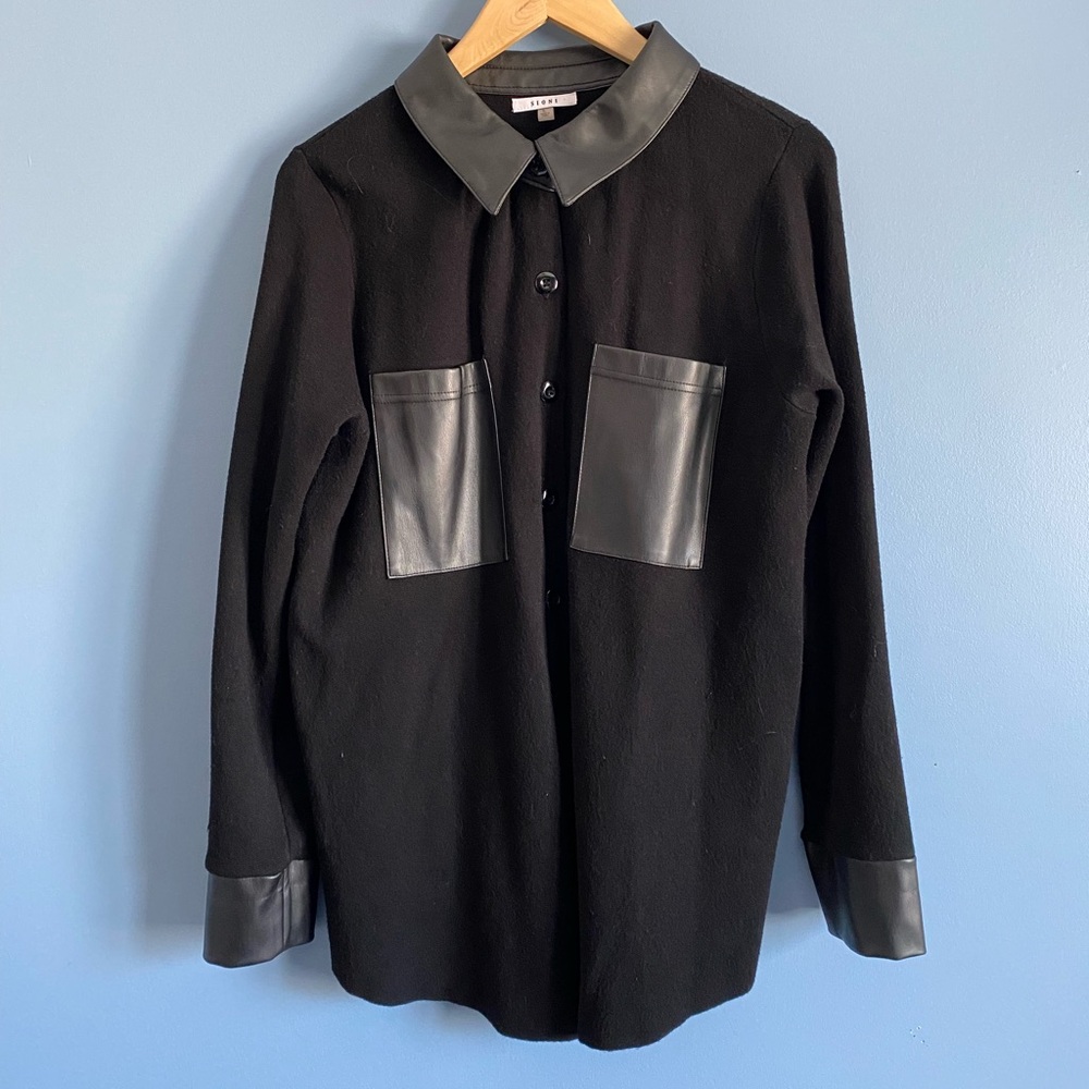 Sioni Black Faux Leather Trim Top